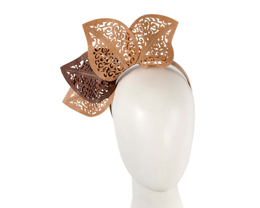 Modern beige & coffee racing fascinator by Max Alexander-0