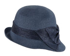 Navy cloche hat with bow by Max Alexander