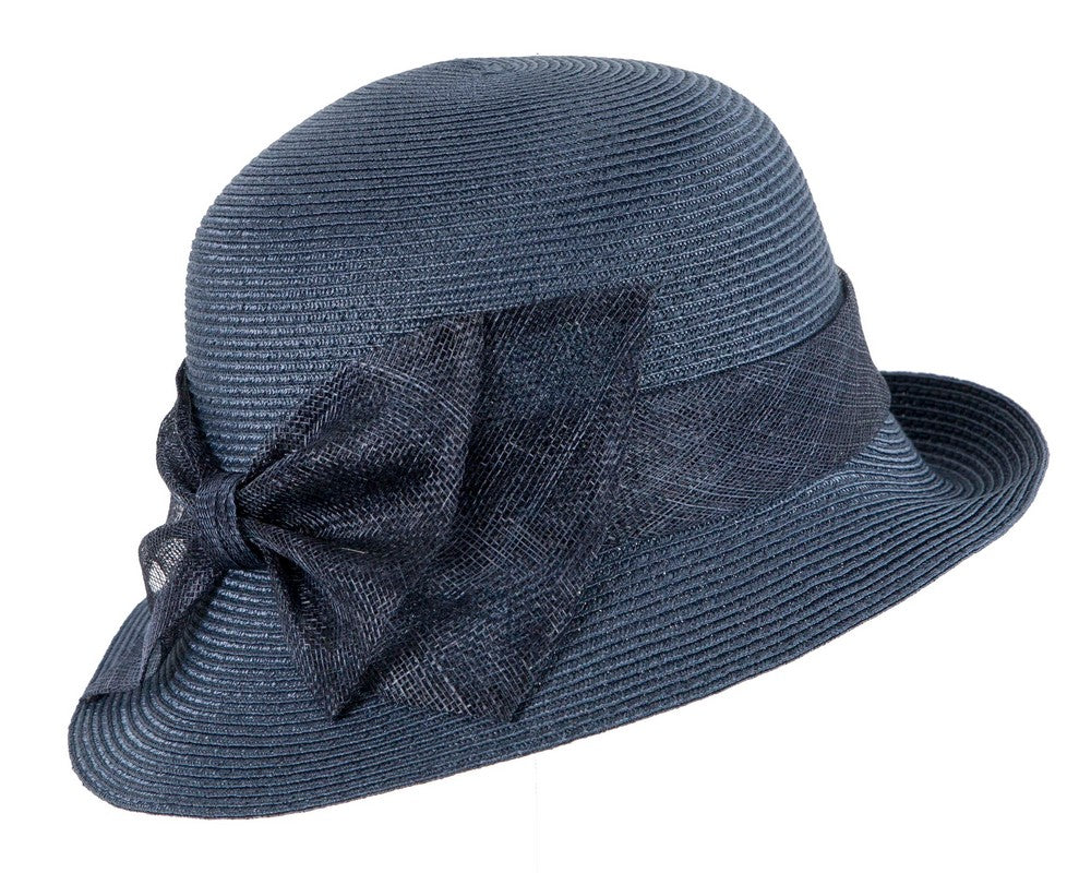 Navy cloche hat with bow by Max Alexander