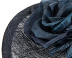Large navy sinamay fascinator hat with flowers by Max Alexander