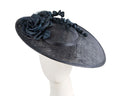 Large navy sinamay fascinator hat with flowers by Max Alexander