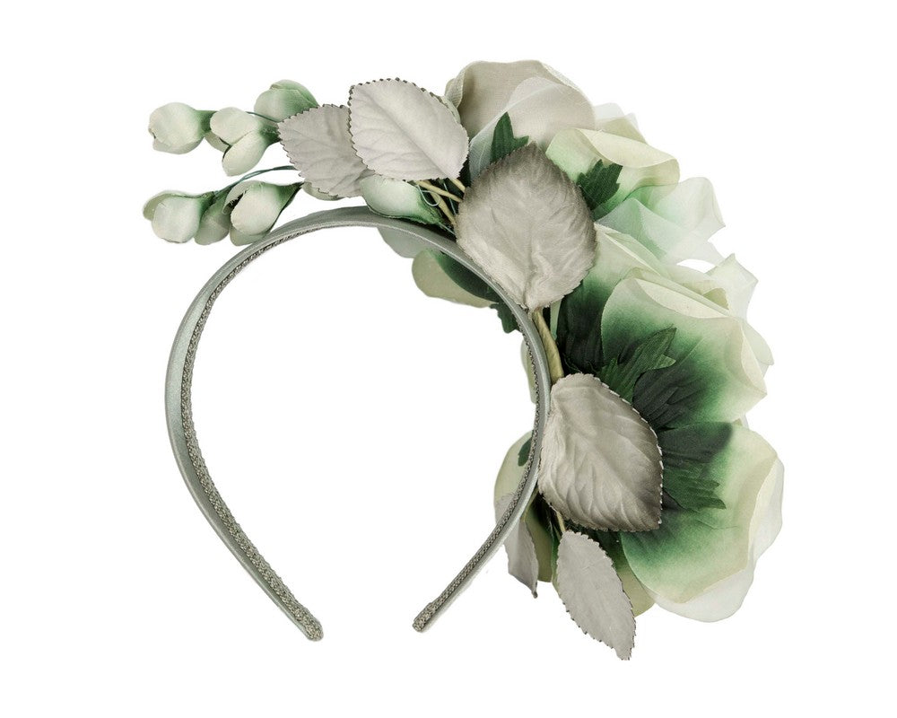 Large green flower fascinator headband by Max Alexander-3