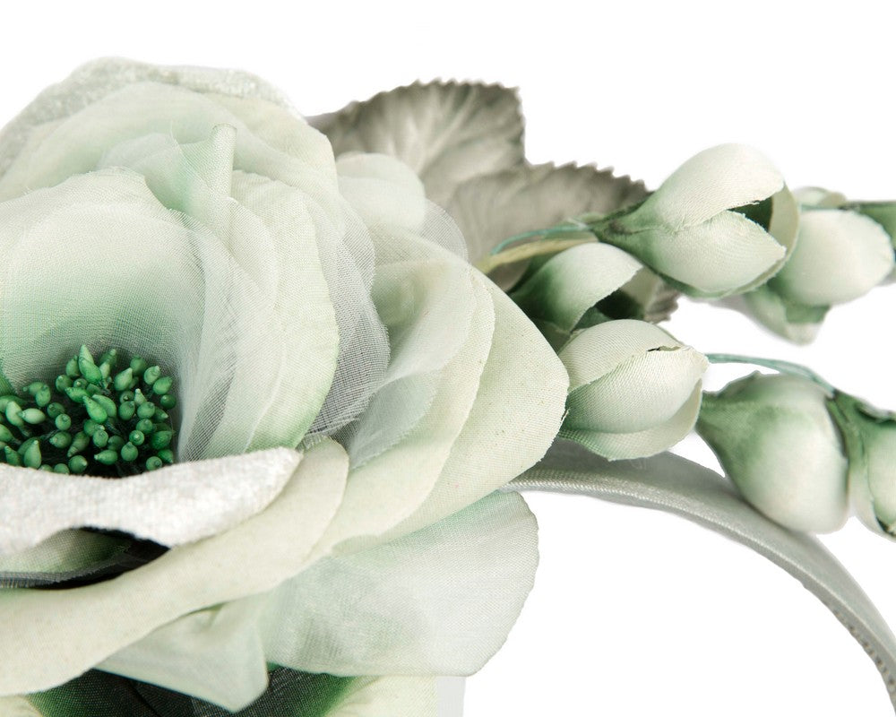 Large green flower fascinator headband by Max Alexander-2