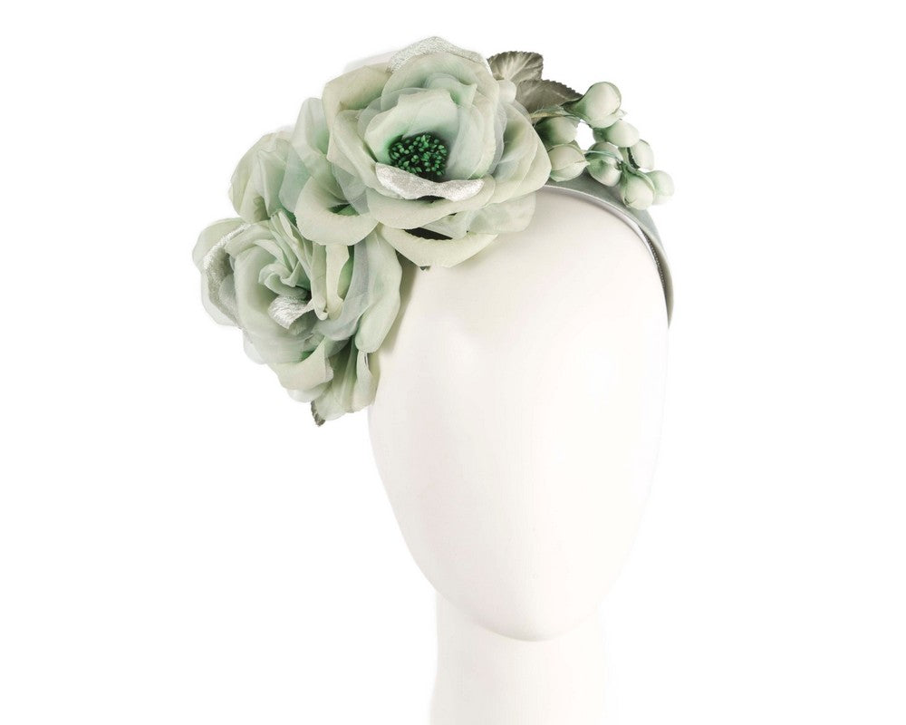 Large green flower fascinator headband by Max Alexander-0