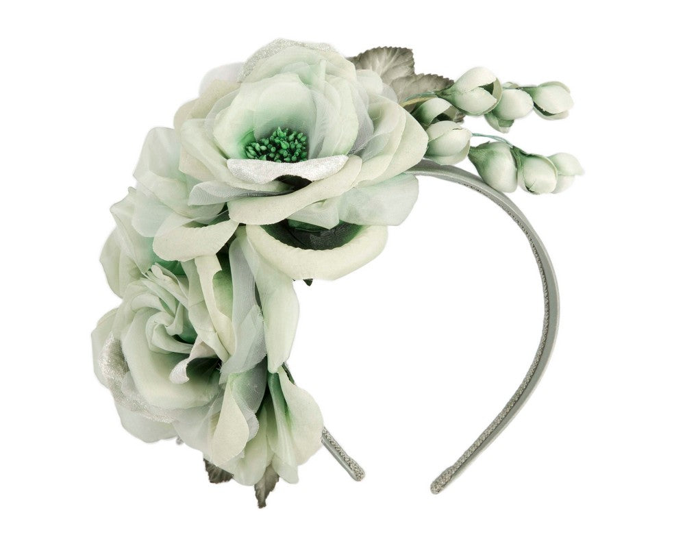 Large green flower fascinator headband by Max Alexander-1