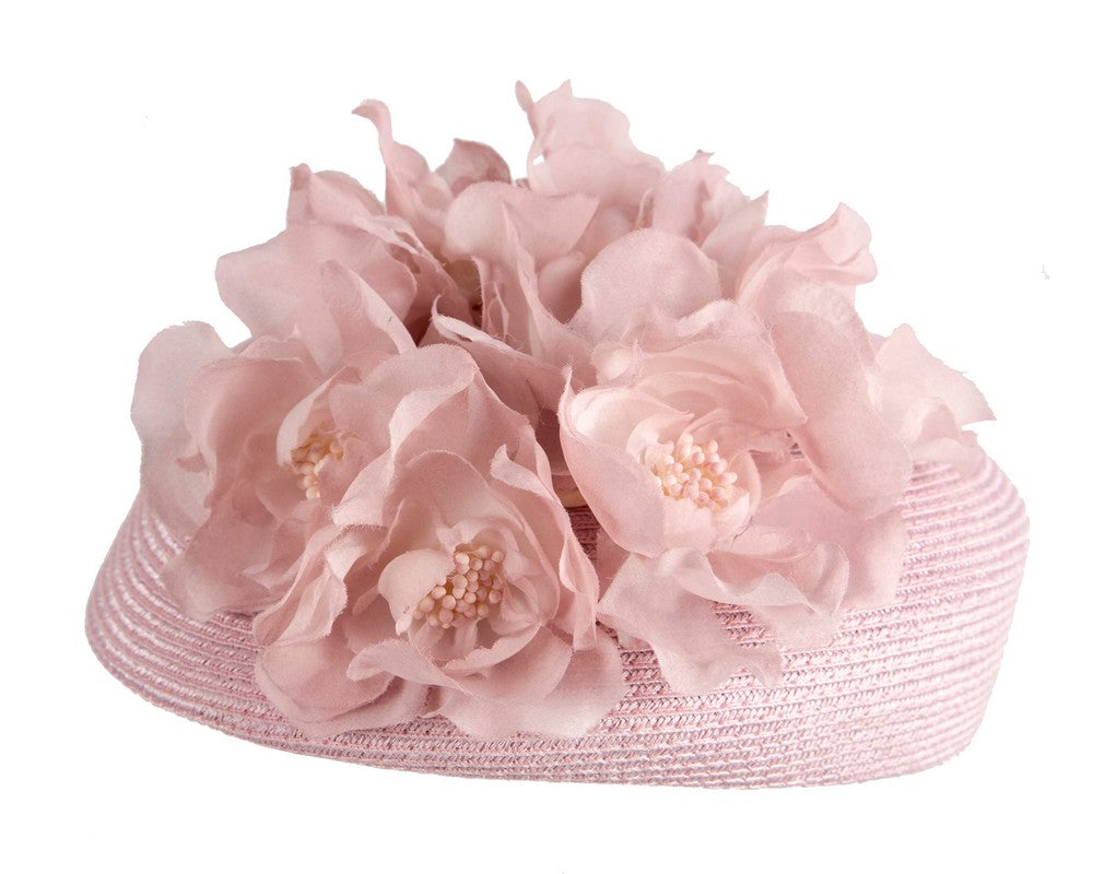 Modern dusty pink beret hat with flowers by Max Alexander-2