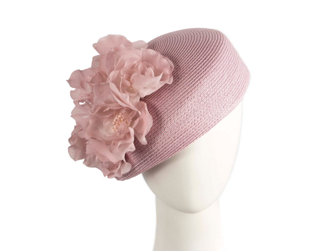 Modern dusty pink beret hat with flowers by Max Alexander-0
