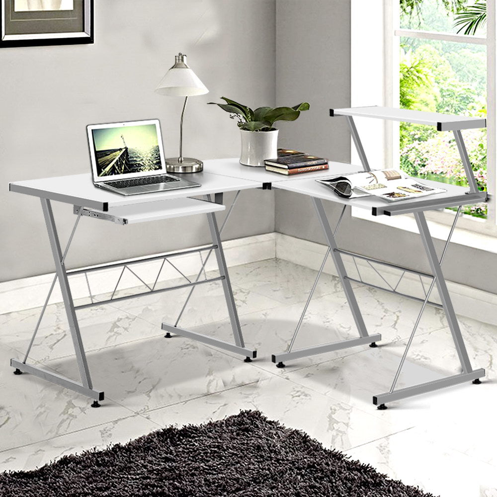 NNEDSZ Corner Metal Pull Out Table Desk - White