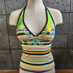 Loco Boutique Flower & Stripe Reversible Halter Tankini