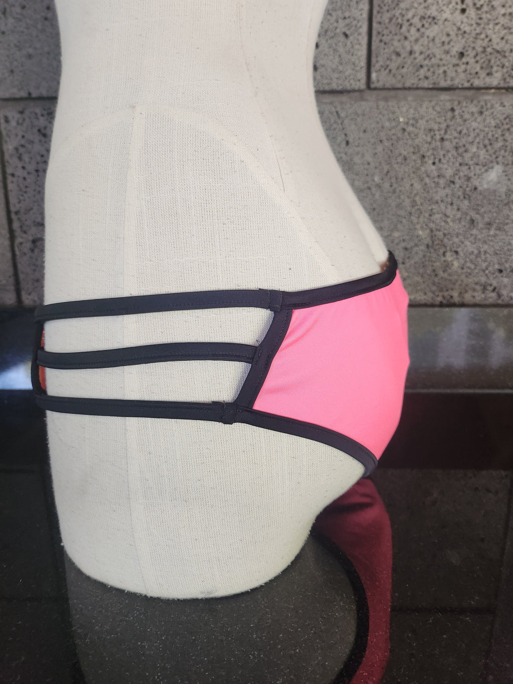 Loco Boutique Neon Black Piping Strappy Sides Bikini Bottom-2