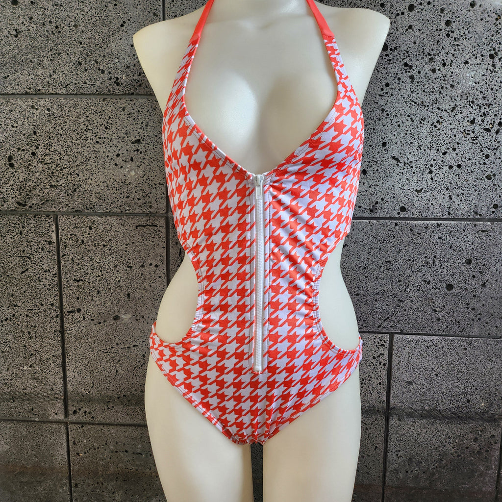 Loco Boutique Houndstooth 2.0 Zipper Front One Piece-2