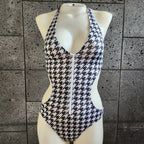 Loco Boutique Houndstooth 2.0 Zipper Front One Piece-0