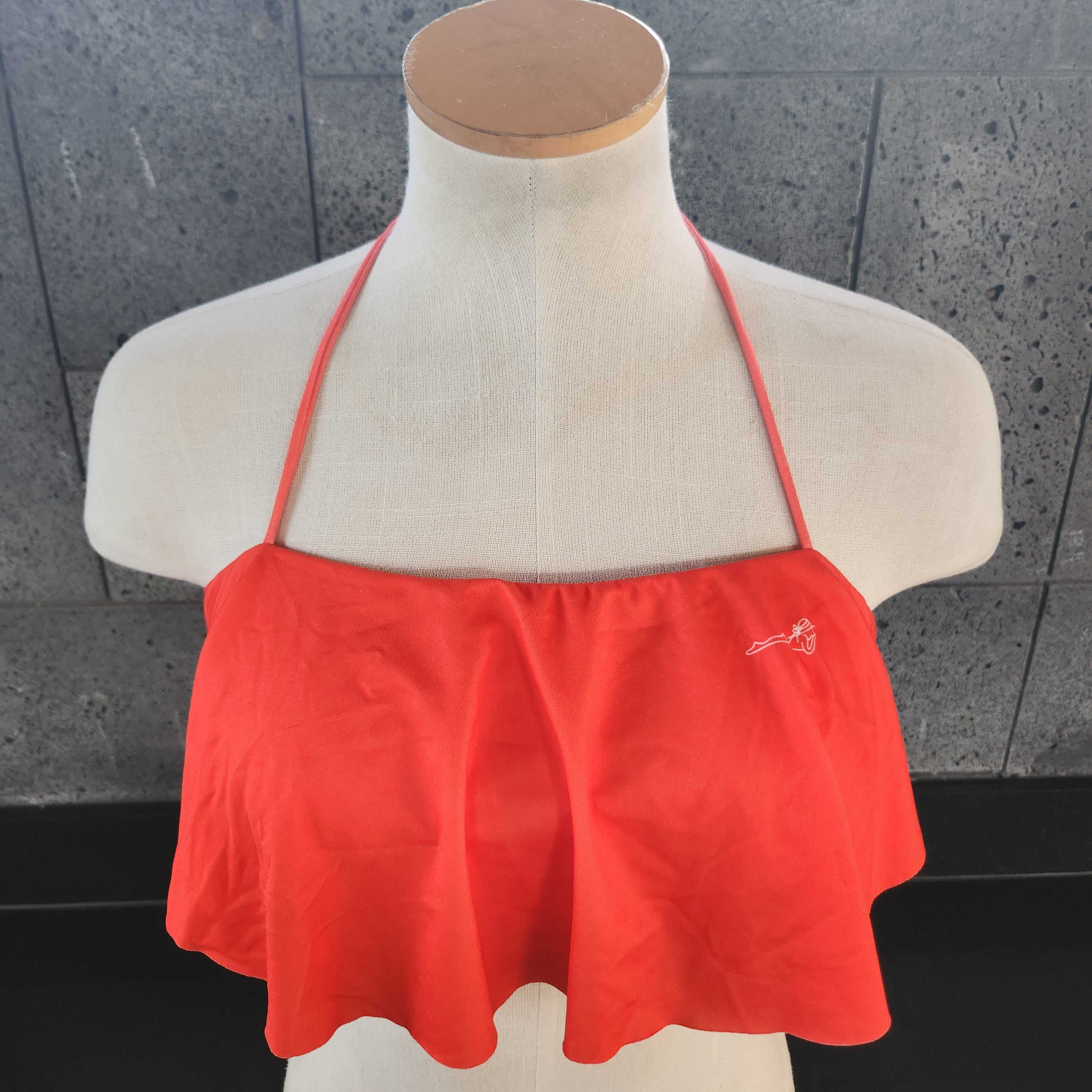 Loco Boutique Woman's Solid Logo Long Flounce Bandeau Bikini Top-2