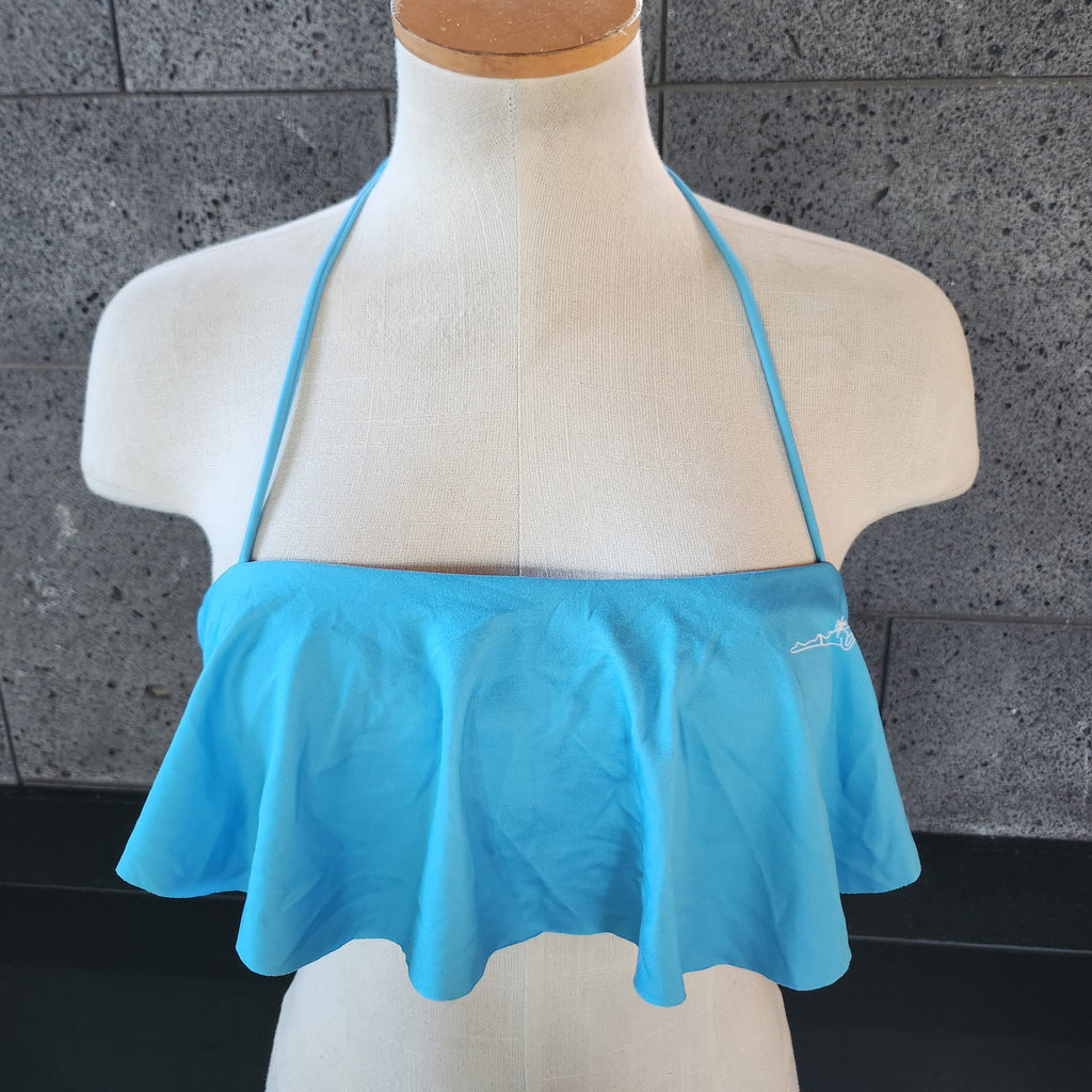 Loco Boutique Woman's Solid Logo Long Flounce Bandeau Bikini Top-5