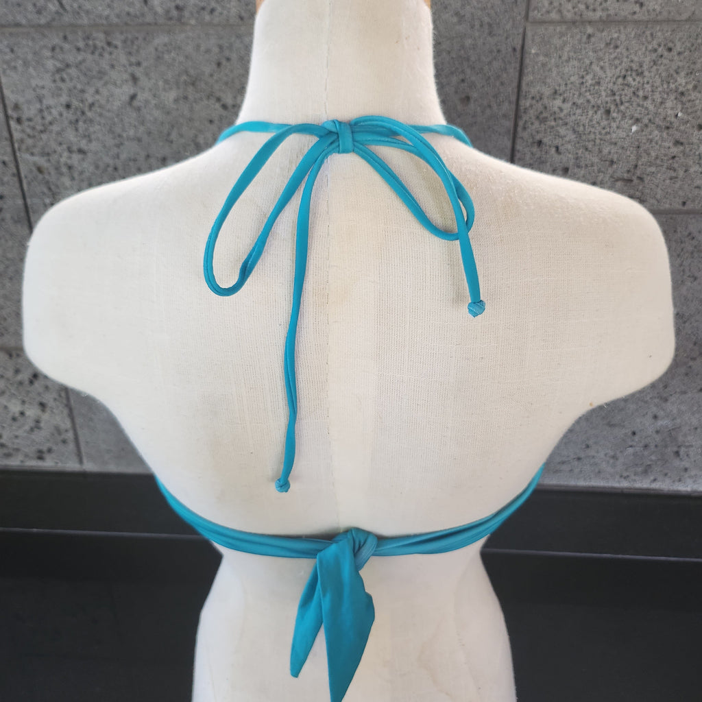 Loco Boutique Woman's Solid Logo Long Flounce Bandeau Bikini Top-1