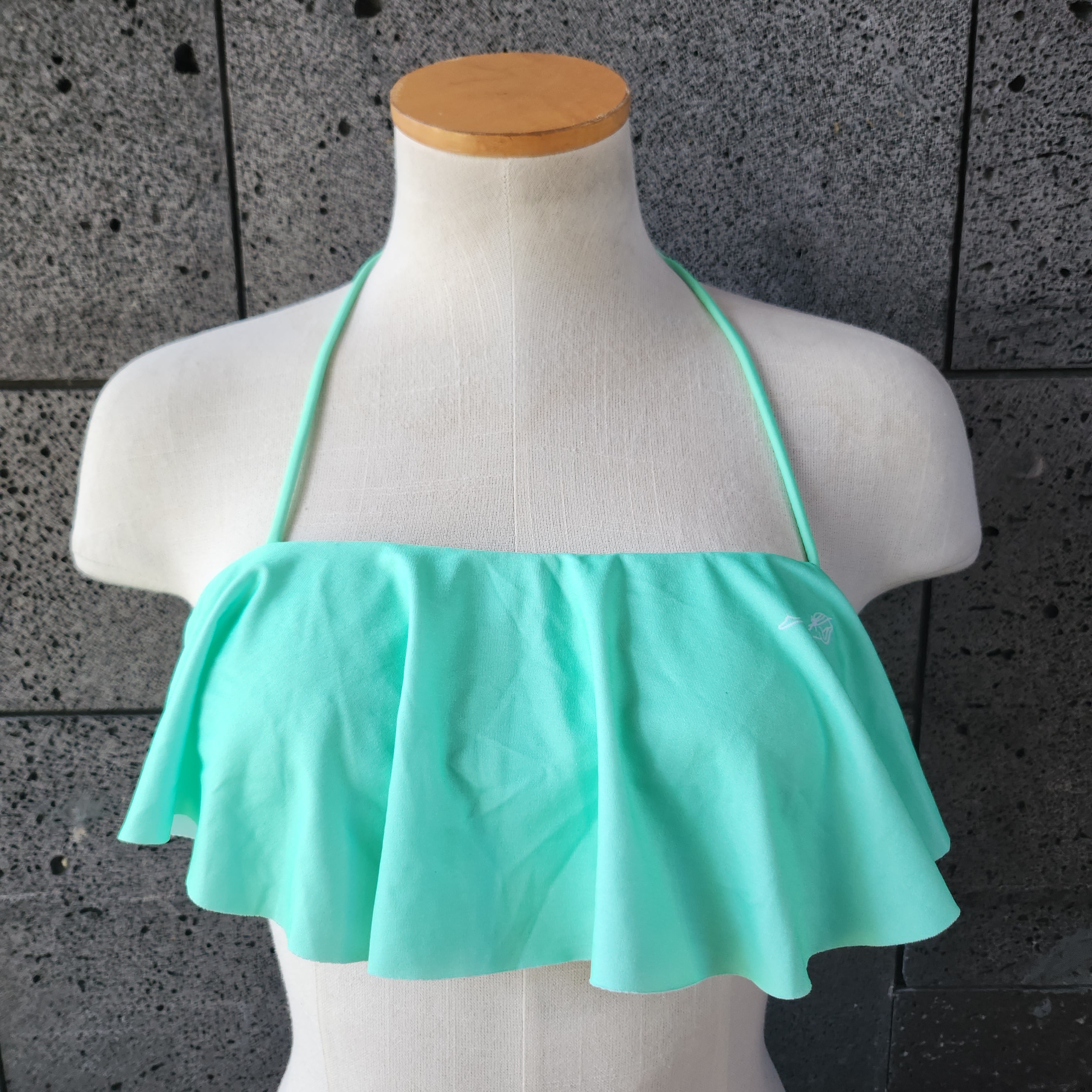 Loco Boutique Woman's Solid Logo Long Flounce Bandeau Bikini Top-4