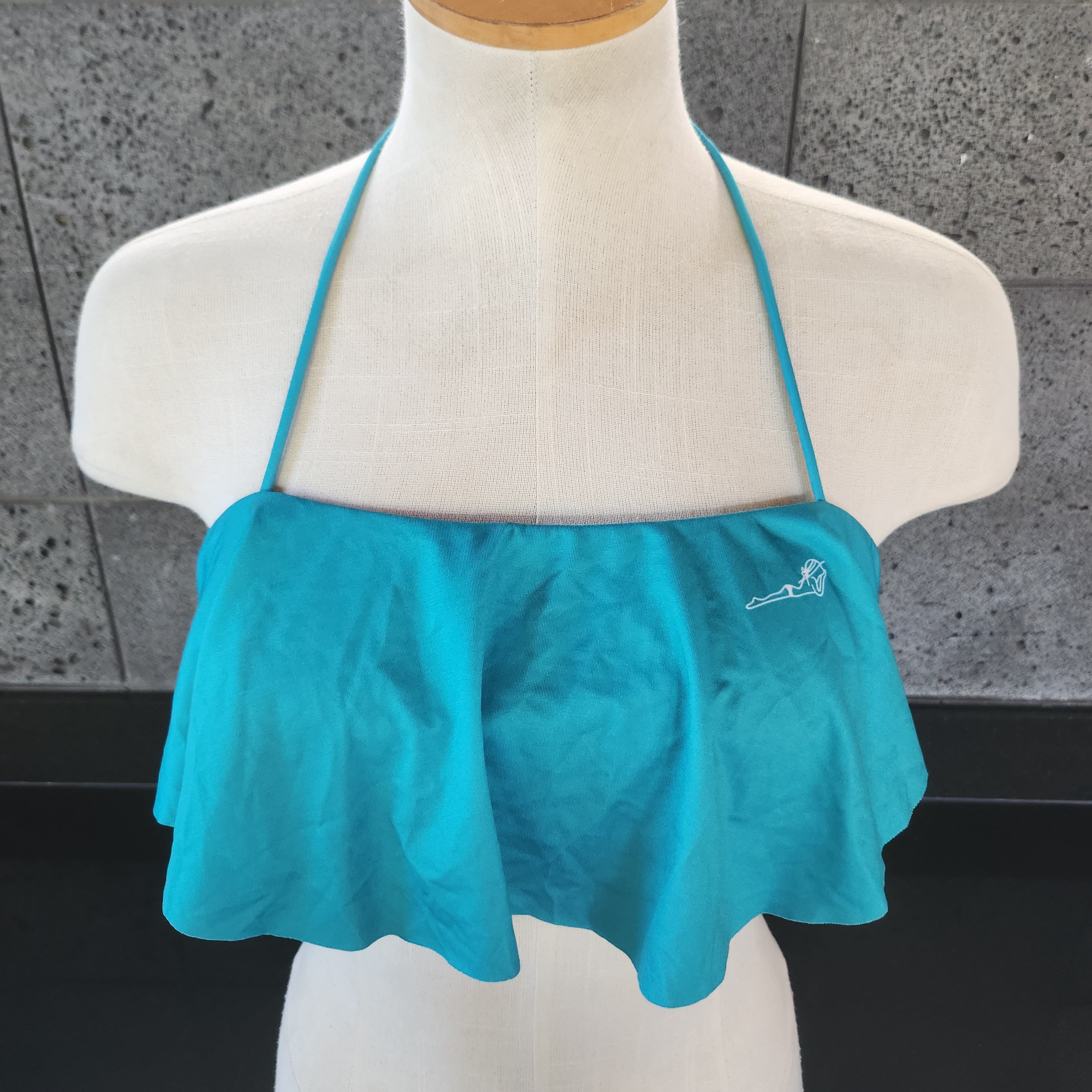 Loco Boutique Woman's Solid Logo Long Flounce Bandeau Bikini Top-0