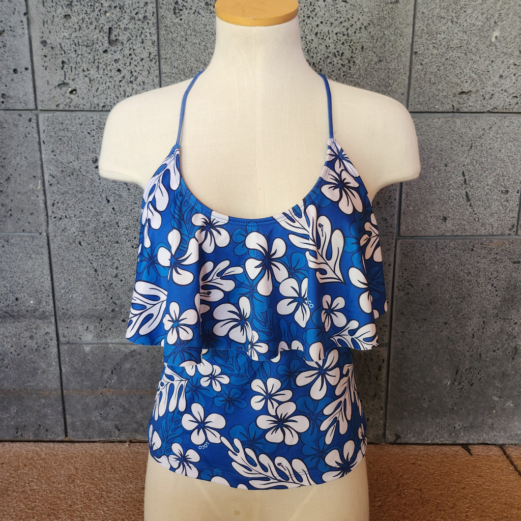 Loco Boutique Blue Plumeria Flounce Front Tankini-1