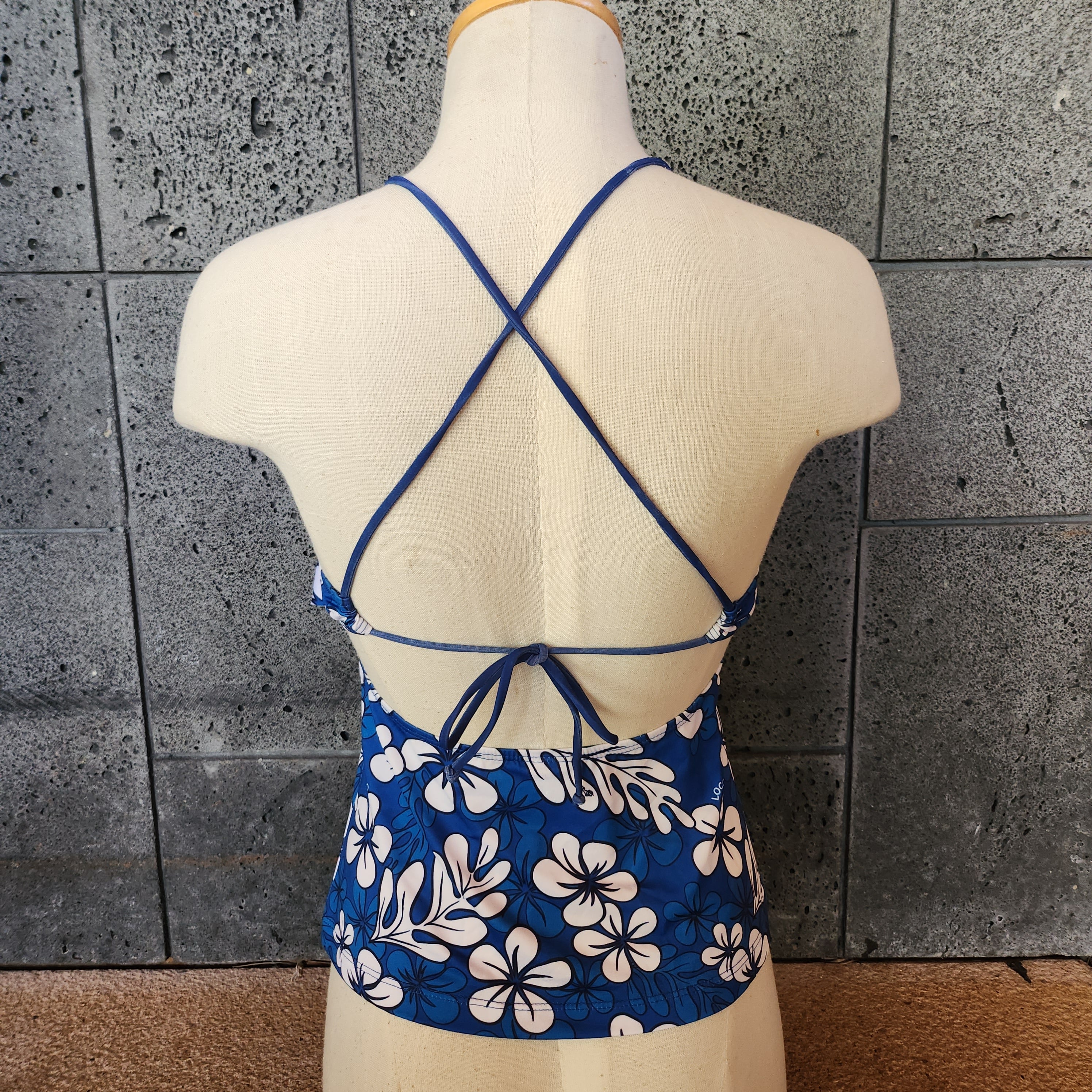 Loco Boutique Blue Plumeria Flounce Front Tankini-2