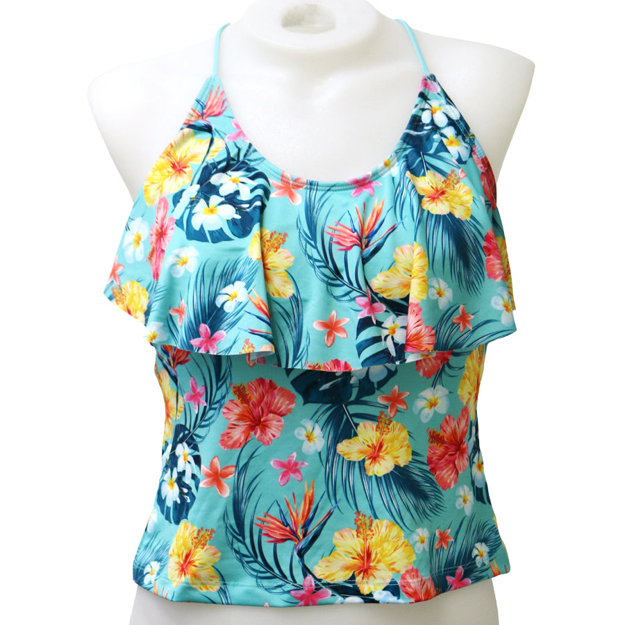 Loco Boutique Hawaiian Flower Flounce Front Tankini Top-3