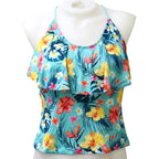 Loco Boutique Hawaiian Flower Flounce Front Tankini Top-3