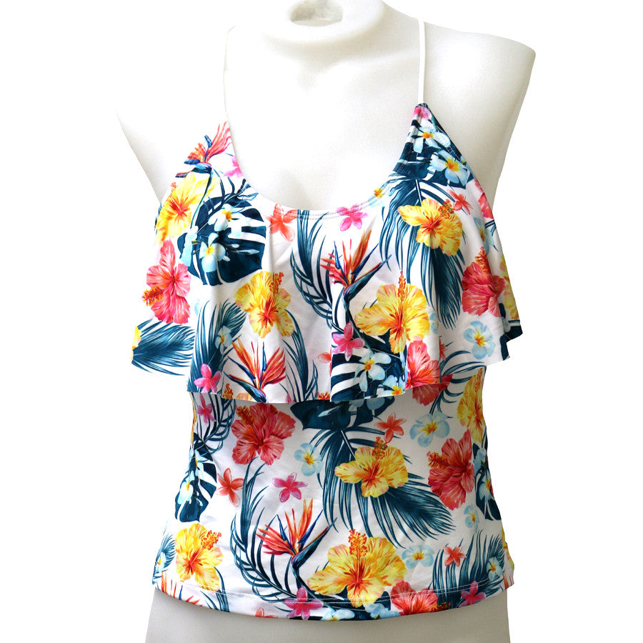 Loco Boutique Hawaiian Flower Flounce Front Tankini Top-4
