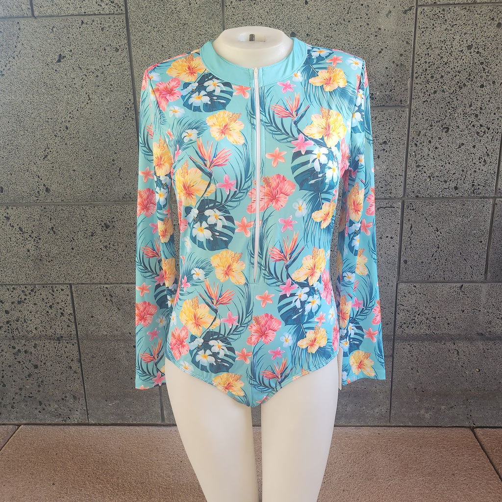 Hawaiian Flower Long Sleeve One Piece-1