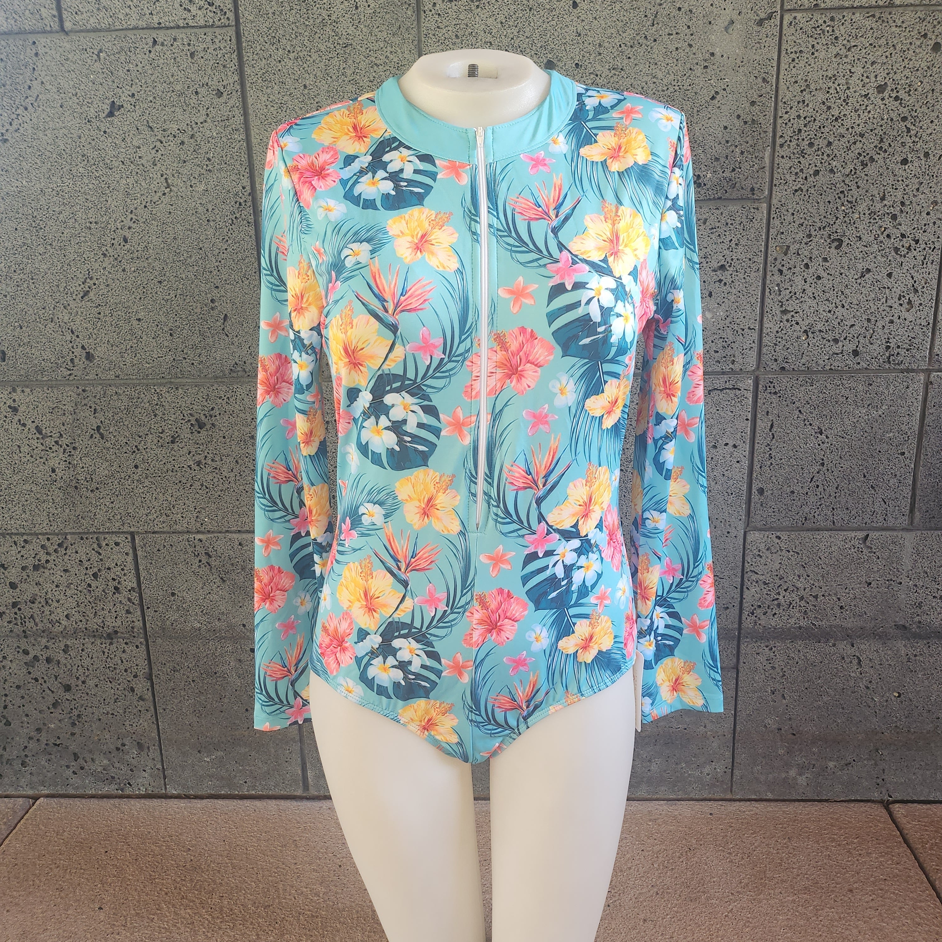 Hawaiian Flower Long Sleeve One Piece-1