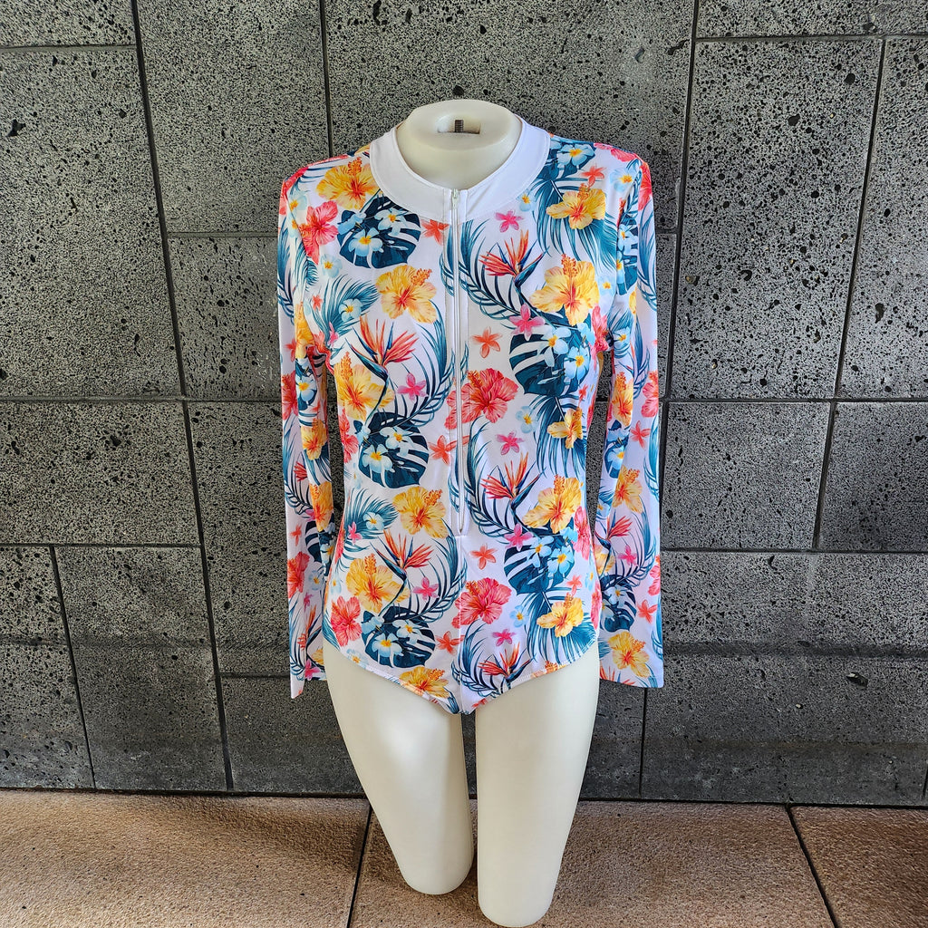 Hawaiian Flower Long Sleeve One Piece-3