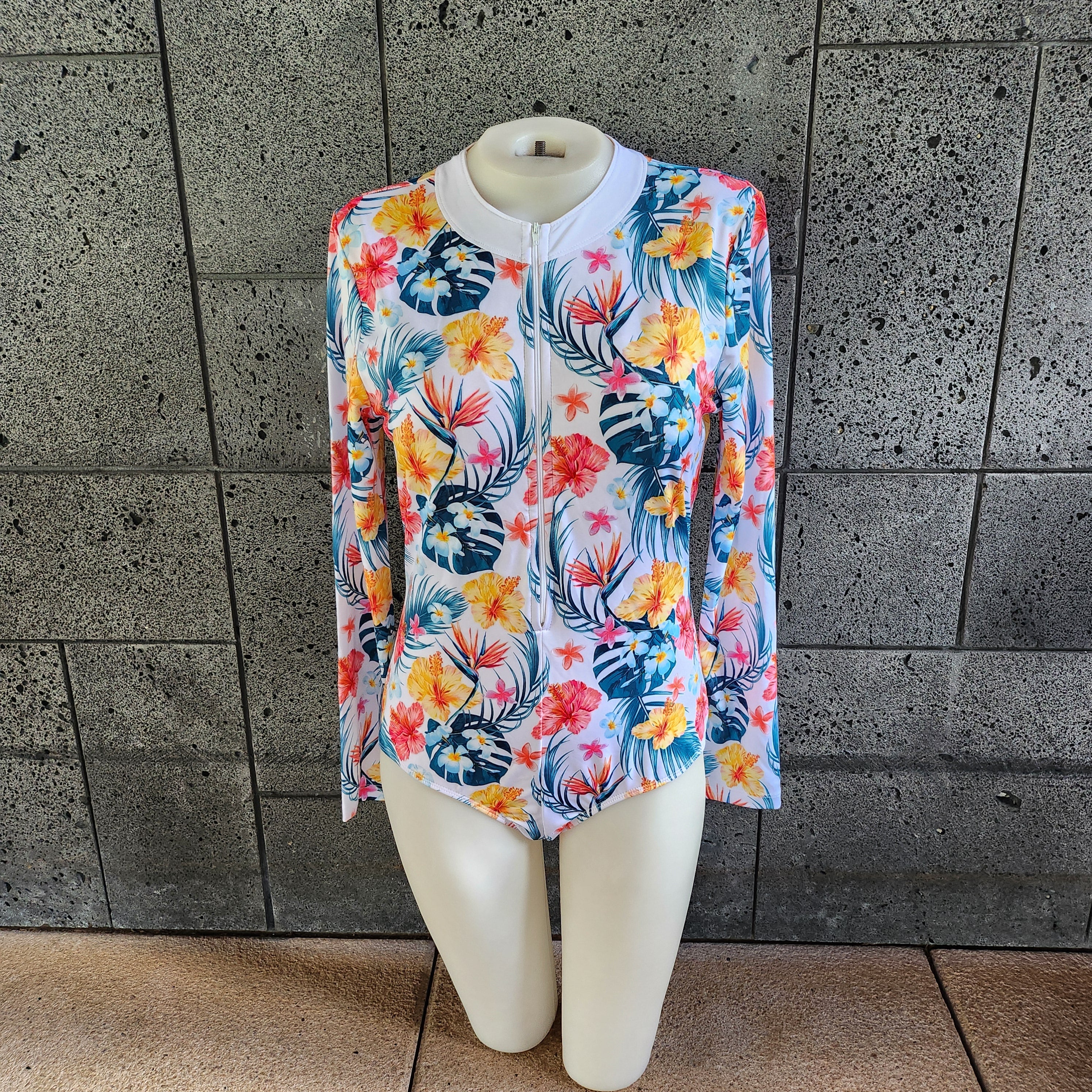 Hawaiian Flower Long Sleeve One Piece-3