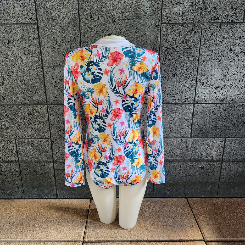 Hawaiian Flower Long Sleeve One Piece-4
