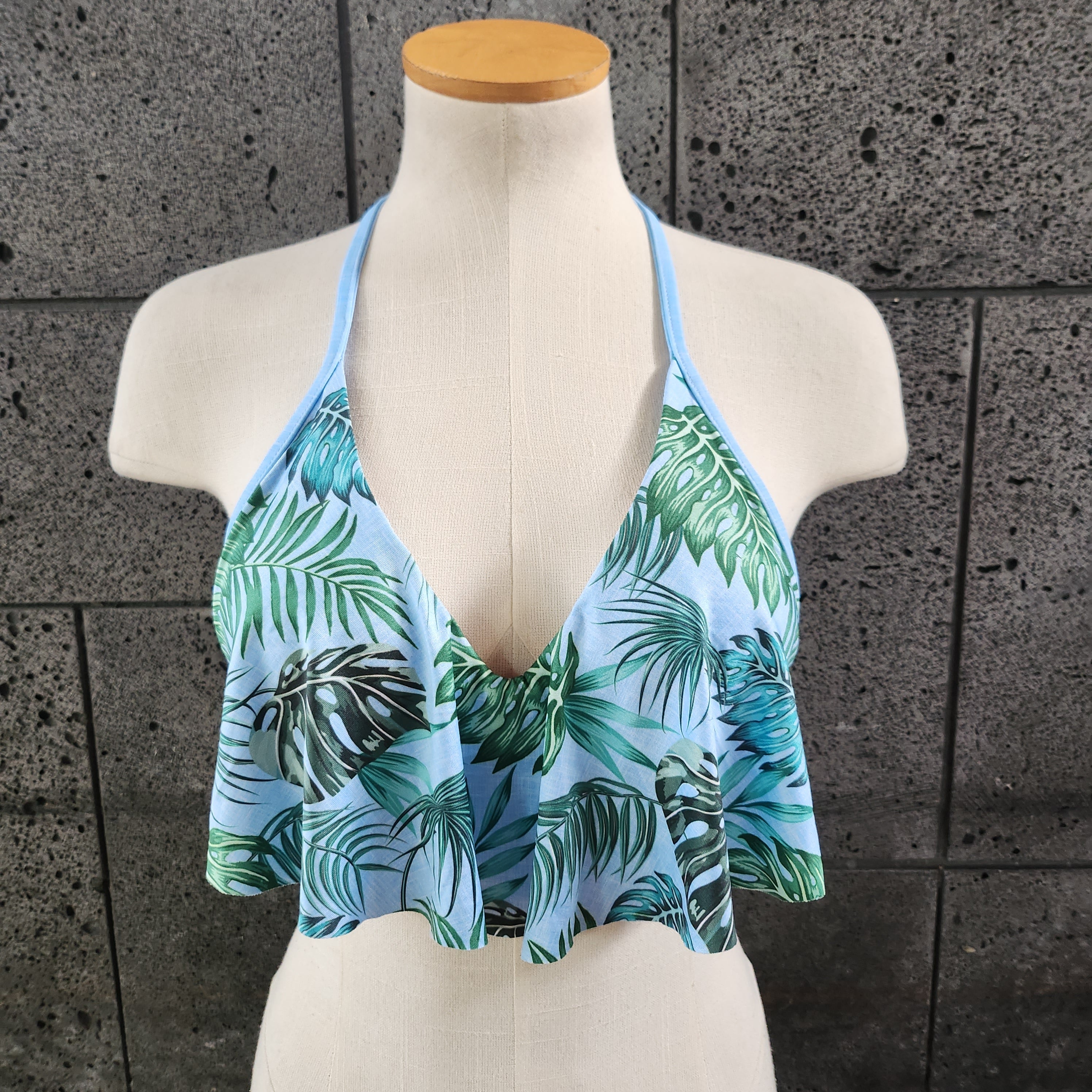 Loco Boutique Palm Leaves Long Flounce Front Underwire Bikini Top