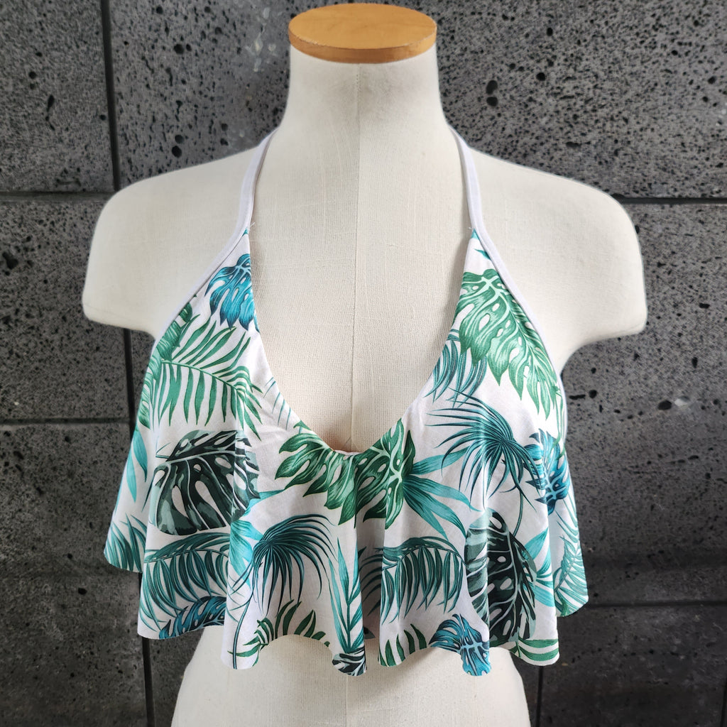 Loco Boutique Palm Leaves Long Flounce Front Underwire Bikini Top