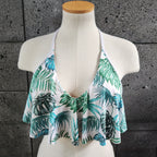 Loco Boutique Palm Leaves Long Flounce Front Underwire Bikini Top