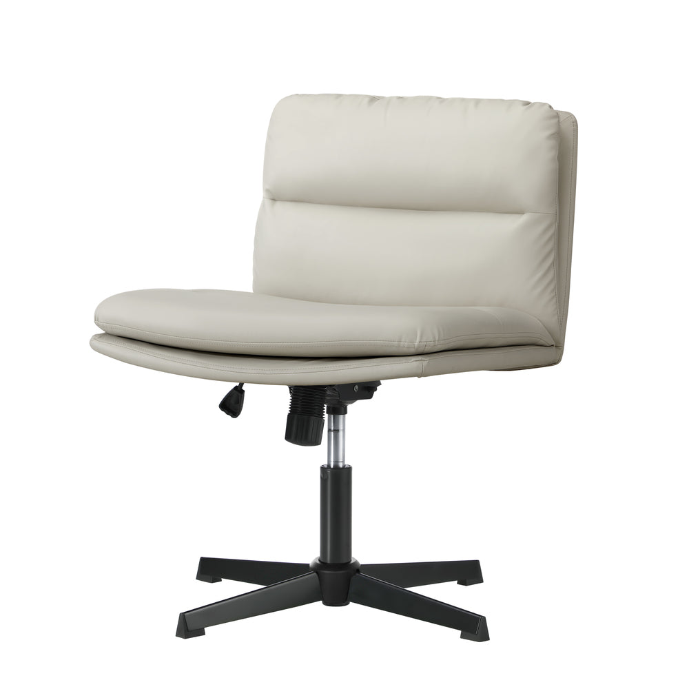 NNEED Mid Back Armless Office Chair Wide Seat Leather Beige-0