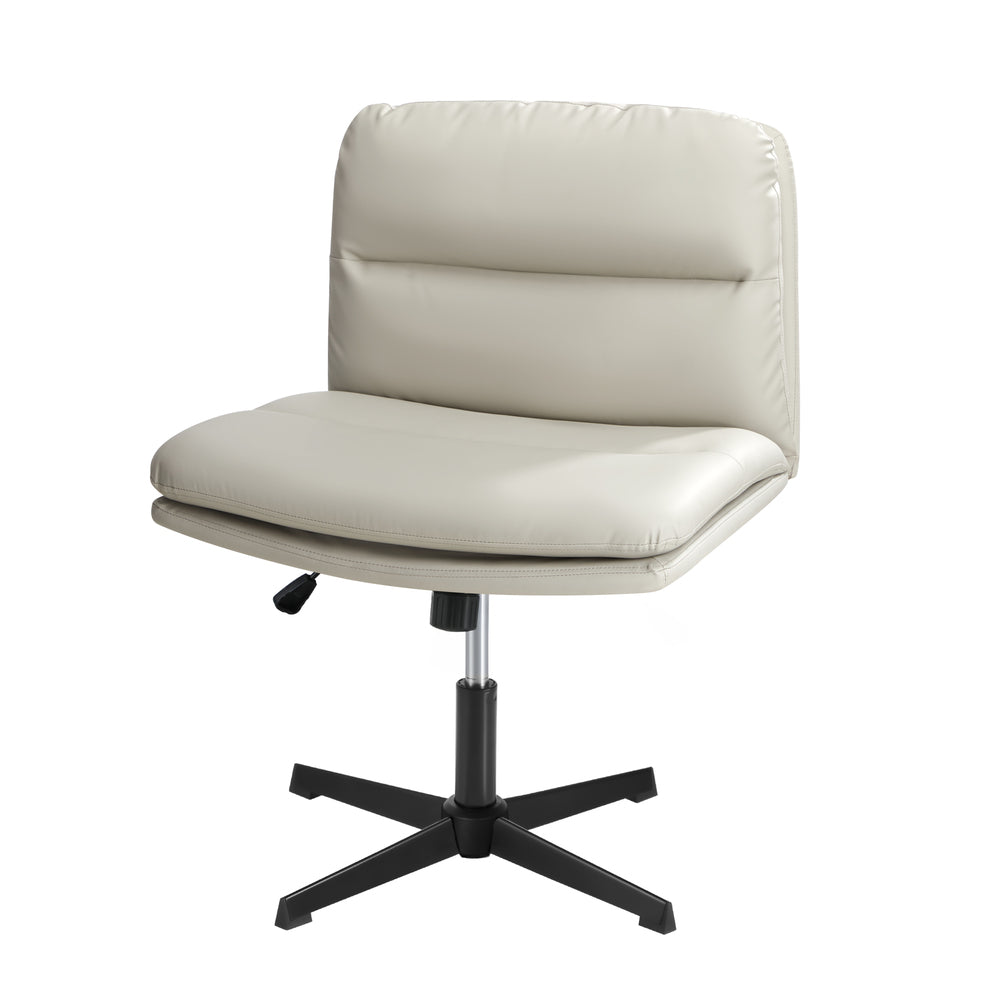 NNEED Mid Back Armless Office Chair Wide Seat Leather Beige-3