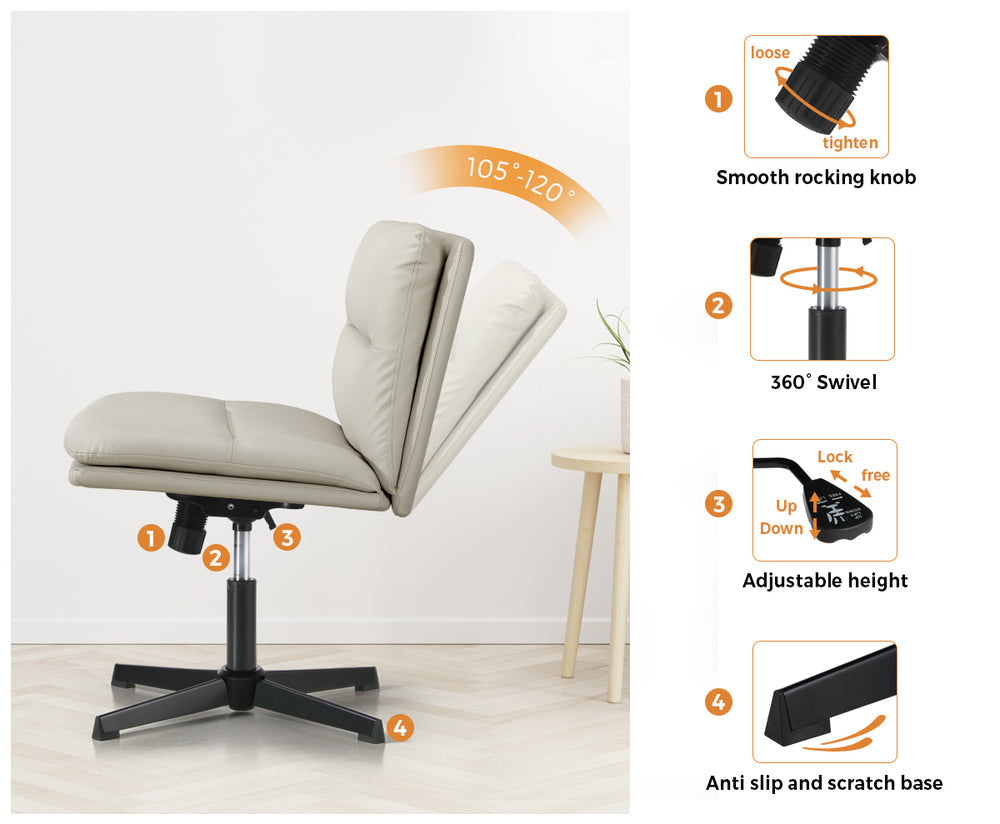 NNEED Mid Back Armless Office Chair Wide Seat Leather Beige-1