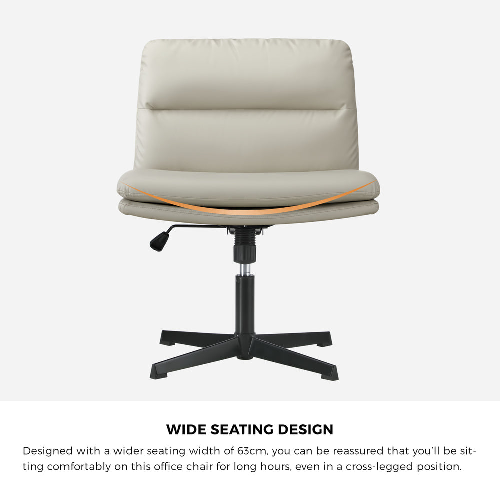 NNEED Mid Back Armless Office Chair Wide Seat Leather Beige-4