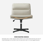 NNEED Mid Back Armless Office Chair Wide Seat Leather Beige-4