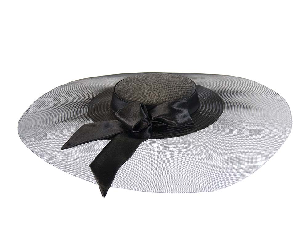 Bespoke black wide brim boater hat-2