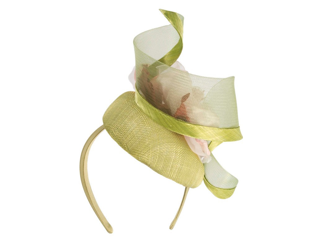 Lime & pink pillbox fascinator with flower by Fillies Collection