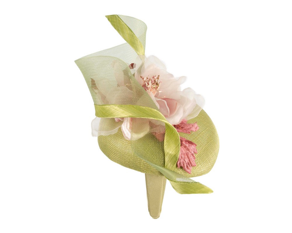 Lime & pink pillbox fascinator with flower by Fillies Collection