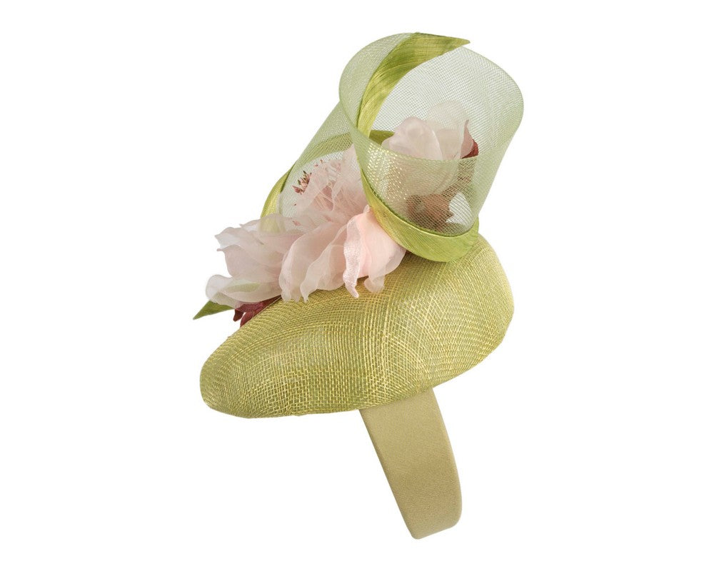 Lime & pink pillbox fascinator with flower by Fillies Collection