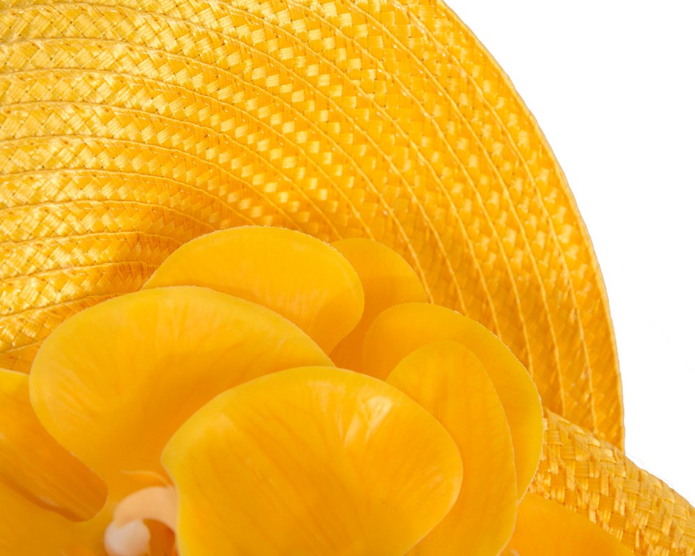 Large yellow fascinator with orchids by Fillies Collection-2