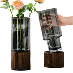 NNEOBA Elegant European Glass Vase with Wooden Base-1