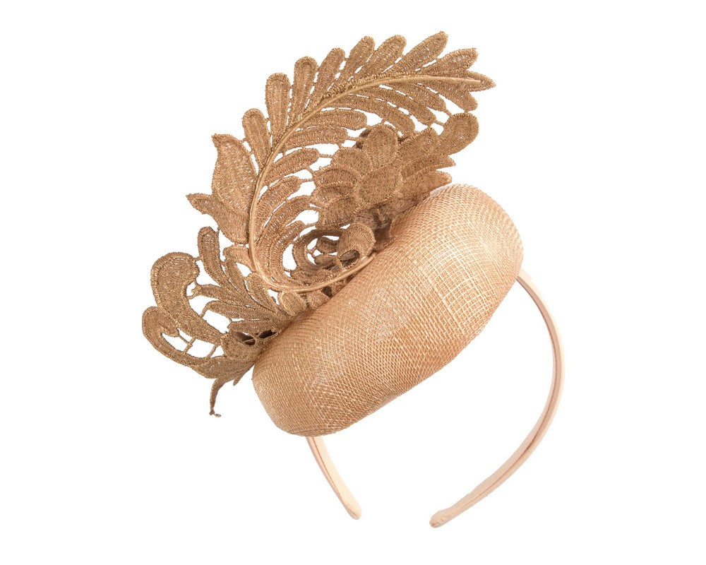 Elegant Gold Pillbox Fascinator with Lace-5