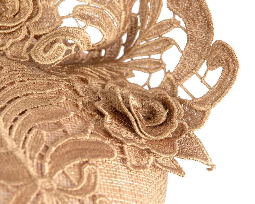 Elegant Gold Pillbox Fascinator with Lace-4