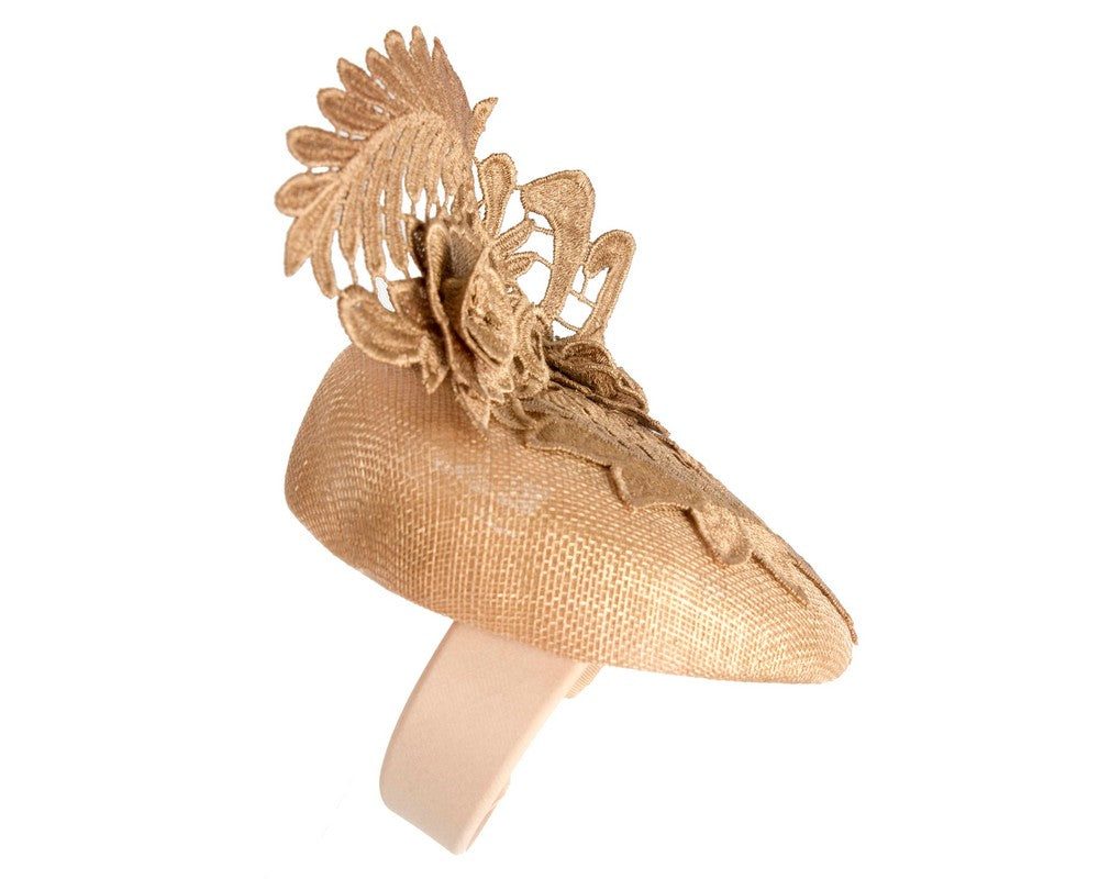 Elegant Gold Pillbox Fascinator with Lace-3