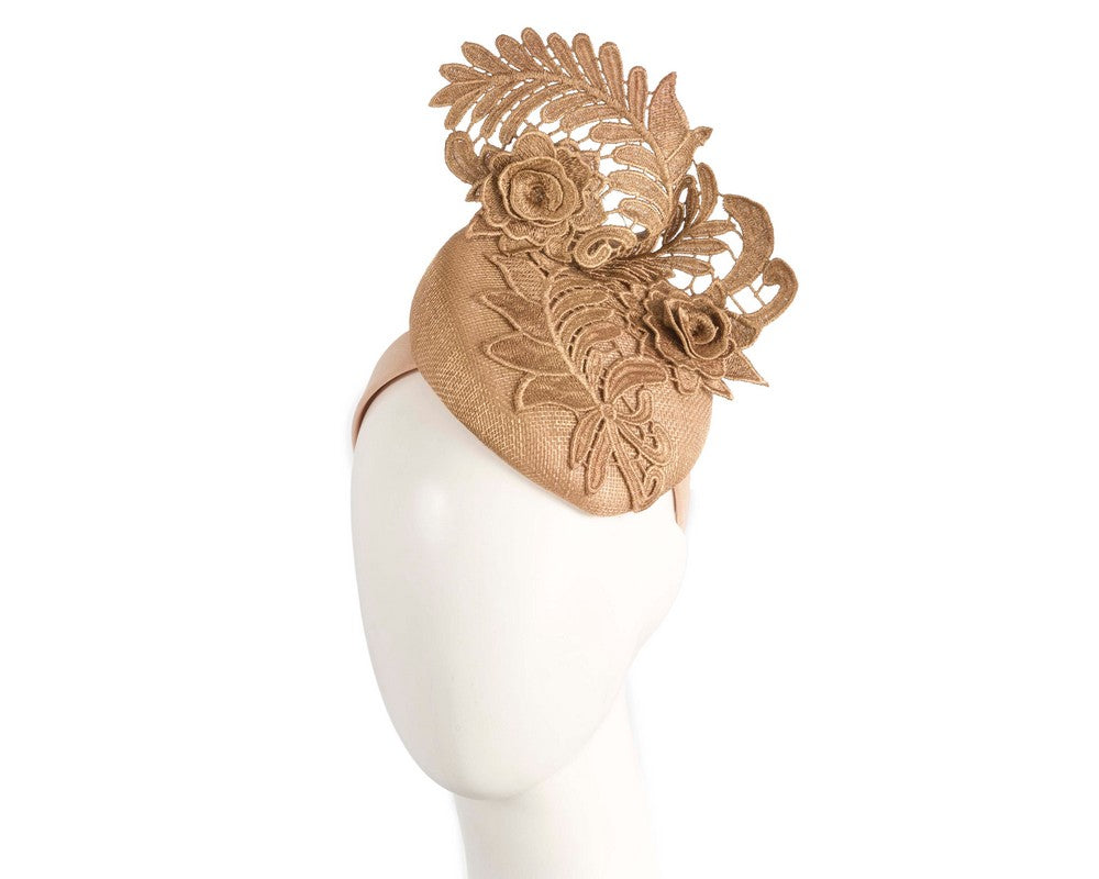 Elegant Gold Pillbox Fascinator with Lace-0