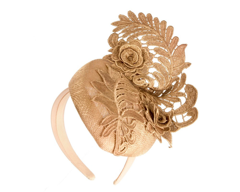 Elegant Gold Pillbox Fascinator with Lace-1